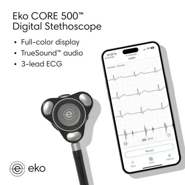 Eko CORE 500™ Digital Stethoscope — The Pinnacle of Digital Stethoscope Technology, Combining TrueSound™ Audio with 3-Lead ECG and a Full-Color Display, Silver, COR501 - Image 2