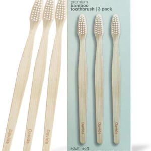 Davids Premium Bamboo Soft Bristle Toothbrush - 3 Pack | BPA Free, Eco-Friendly, Sustainable High Performance Bristles to Improve Oral Health Naturally | 100% Natural Bamboo Handle