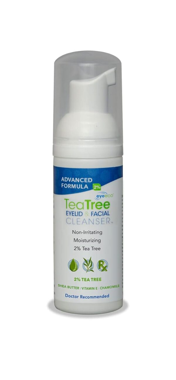 Eye Eco Advanced Tea Tree Eyelid and Facial Cleanser - Non-Irritating Eyelash & Eyelid Cleanser, Removes Debris & Irritations – Soothing Formula Made with Tea Tree, Vitamin E, & Shea Butter - 50mL