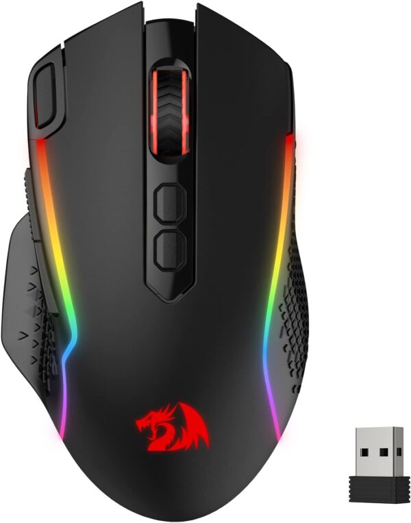 Redragon M810 Pro Wireless Gaming Mouse, 10000 DPI Wired/Wireless Gamer Mouse w/Rapid Fire Key, 8 Macro Buttons, 45-Hour Reliable Power Capacity and RGB Backlit for PC/Mac/Laptop