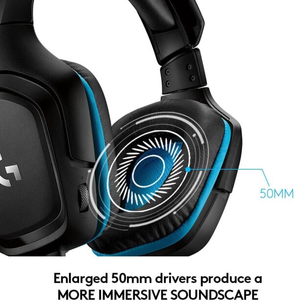 Logitech G432 Wired Gaming Headset, 7.1 Surround Sound, DTS Headphone:X 2.0, Flip-to-Mute Mic, PC (Leatherette) Black/Blue - Image 3