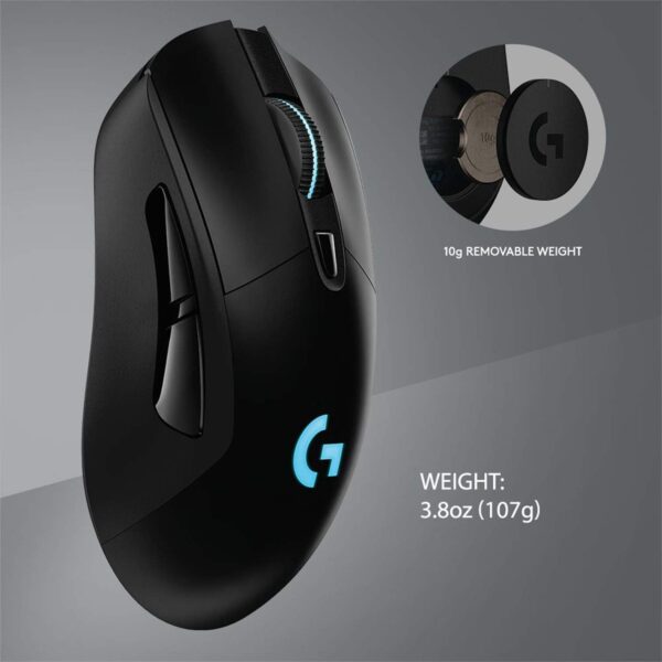 Logitech G703 Lightspeed Wireless Gaming Mouse W/Hero 25K Sensor, PowerPlay Compatible, Lightsync RGB, Lightweight 95G+10G Optional, 100-25, 600 DPI, Rubber Side Grips - Black - Image 4