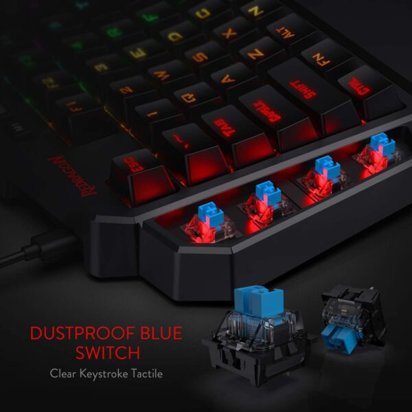 Redragon K585 DITI Wired One-Handed RGB Mechanical Gaming Keyboard, 42 Keys Type-C Professional Gaming Keypad w/Upgraded Hot-Swappable Socket, 7 Onboard Macro Keys & Detachable Wrist Rest - Image 4