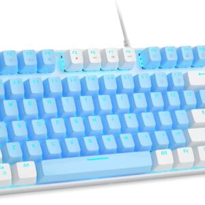 MageGee 75% Mechanical Gaming Keyboard with Blue Switch, LED Blue Backlit Keyboard, 87 Keys Compact TKL Wired Computer Keyboard for Windows Laptop PC Gamer - Blue/White