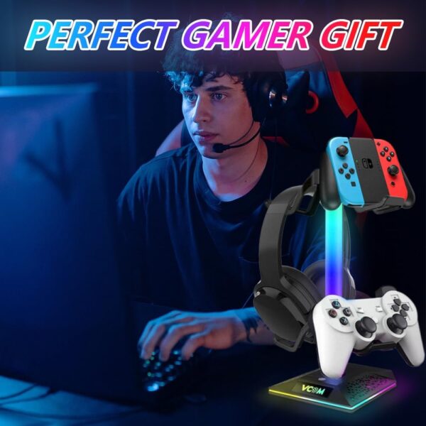 RGB Gaming Headphones Stand with 2 USB Ports Headset Stand with 10 Light Modes and Non-Slip Rubber, Suitable for All Earphone Accessories, Best Gift for Husband, Kids, Boyfriend - Image 7