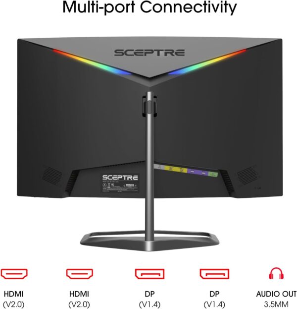 Sceptre Curved 24.5-inch Gaming Monitor up to 240Hz 1080p R1500 1ms DisplayPort x2 HDMI x2 Blue Light Shift Build-in Speakers, Machine Black 2023 (C255B-FWT240) - Image 4