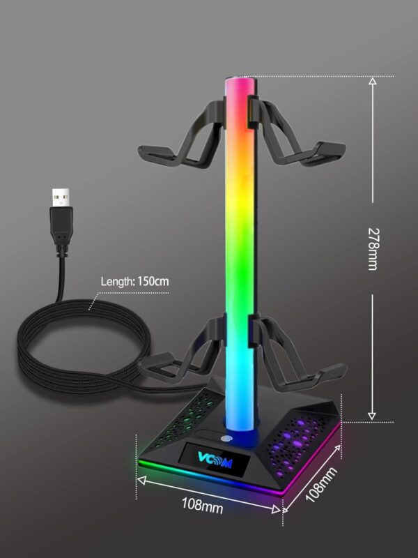 RGB Gaming Headphones Stand with 2 USB Ports Headset Stand with 10 Light Modes and Non-Slip Rubber, Suitable for All Earphone Accessories, Best Gift for Husband, Kids, Boyfriend - Image 8