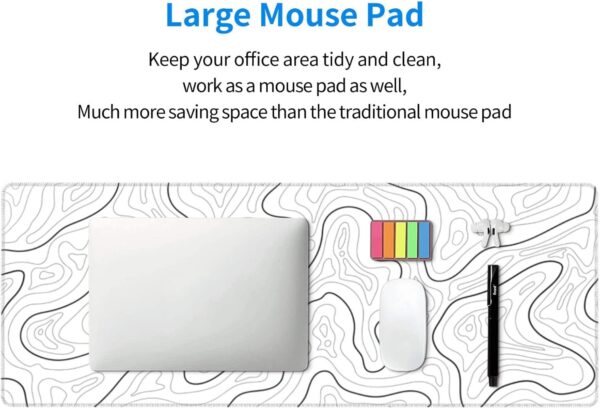 Abstract Topographic Map White Grey Black Gaming Mouse Pad Long Mouse Pad Large Desk Mat 31.5 X 11.8 Inch Mousepad with Non-Slip Base Stitched Edge Keyboard Mat for Gaming Office - Image 5