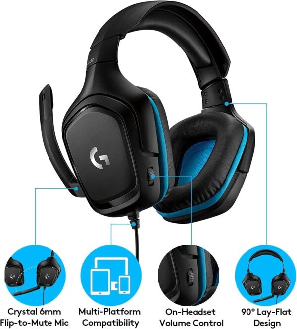 Logitech G432 Wired Gaming Headset, 7.1 Surround Sound, DTS Headphone:X 2.0, Flip-to-Mute Mic, PC (Leatherette) Black/Blue - Image 5