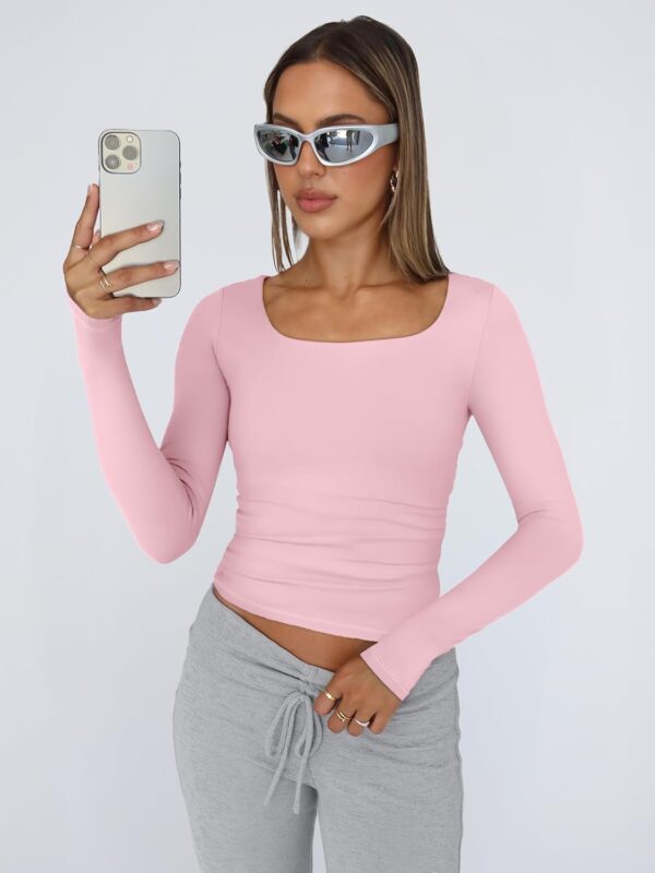 Trendy Queen Womens Long Sleeve Shirts Crop Tops Basic Tight Slim Fit Y2K T Shirts Winter Clothes 2024 - Image 2