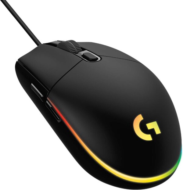 Logitech G203 Wired Gaming Mouse, 8,000 DPI, Rainbow Optical Effect LIGHTSYNC RGB, 6 Programmable Buttons, On-Board Memory, Screen Mapping, PC/Mac Computer and Laptop Compatible - Black