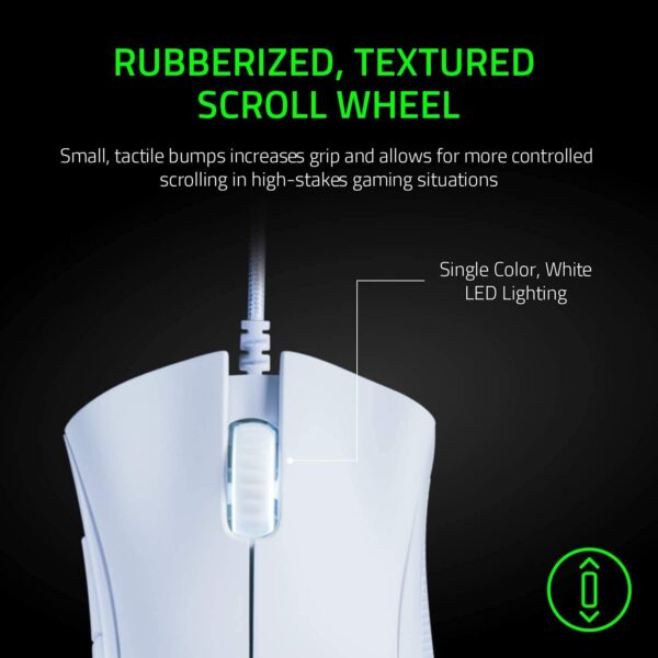 Razer DeathAdder Essential Gaming Mouse: 6400 DPI Optical Sensor - 5 Programmable Buttons - Mechanical Switches - Rubber Side Grips - Mercury White - Image 4