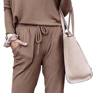 PRETTYGARDEN Women's Fall 2 Piece Lounge Outfit Long Sleeve Crewneck Pullover Tops High Waisted Pants Set Tracksuit