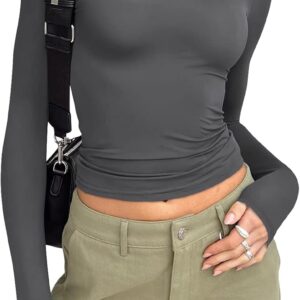 Trendy Queen Womens Long Sleeve Shirts Basic Crop Tops Tight Slim Fit Cute Teen Girls Fall Winter Y2k Clothes