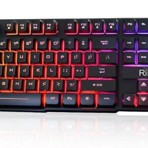 Rii RK100+ Multiple Color Rainbow LED Backlit Large Size USB Wired Mechanical Feeling Multimedia PC Gaming Keyboard,Office Keyboard for Working or Primer Gaming,Office Device