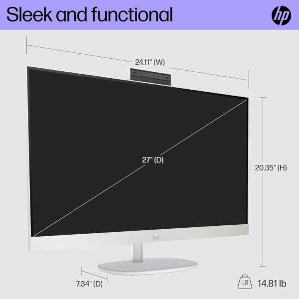 HP 27 inch All-in-One Desktop PC, FHD Display, 13th Generation Intel Core i7-1355U, 12 GB RAM, 512 GB SSD, Intel Iris Xe Graphics, Windows 11 Pro, 27-cr0082 (2023) - Image 5