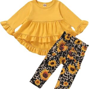 Kucnuzki Baby Girl Clothes Toddler Girl Outfit Ruffle Sleeve Shirt Floral Pant Set Fall Winter Clothing for Girl