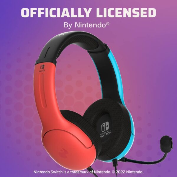 PDP Gaming LVL40 Airlite Stereo Headset for Nintendo Switch/Lite/OLED - Wired Power Noise Cancelling Microphone, Lightweight Soft Comfort On Ear Headphones (Mario Neon - Red & Blue) - Image 4