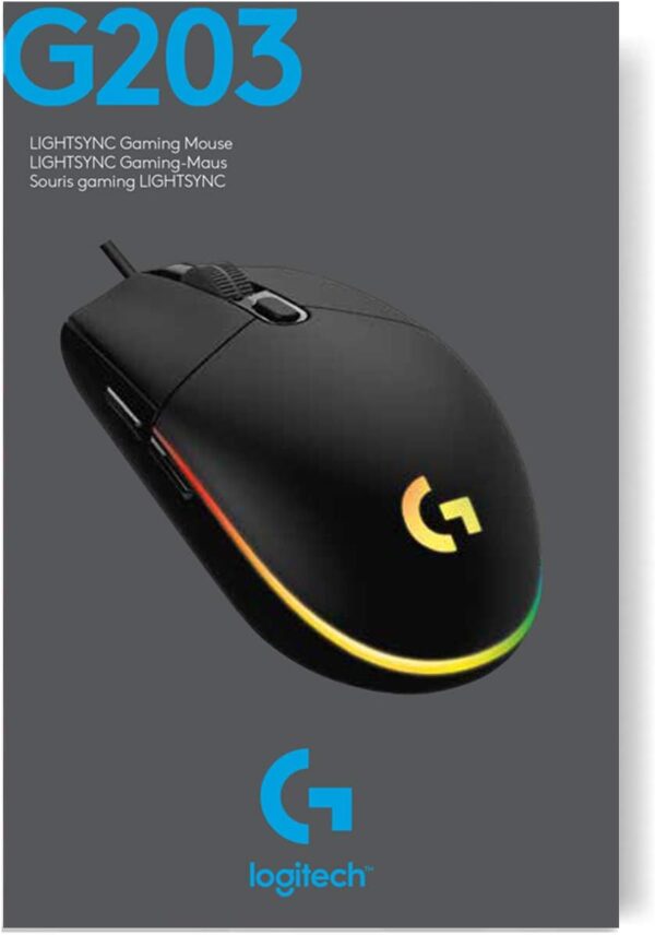 Logitech G203 Wired Gaming Mouse, 8,000 DPI, Rainbow Optical Effect LIGHTSYNC RGB, 6 Programmable Buttons, On-Board Memory, Screen Mapping, PC/Mac Computer and Laptop Compatible - Black - Image 10