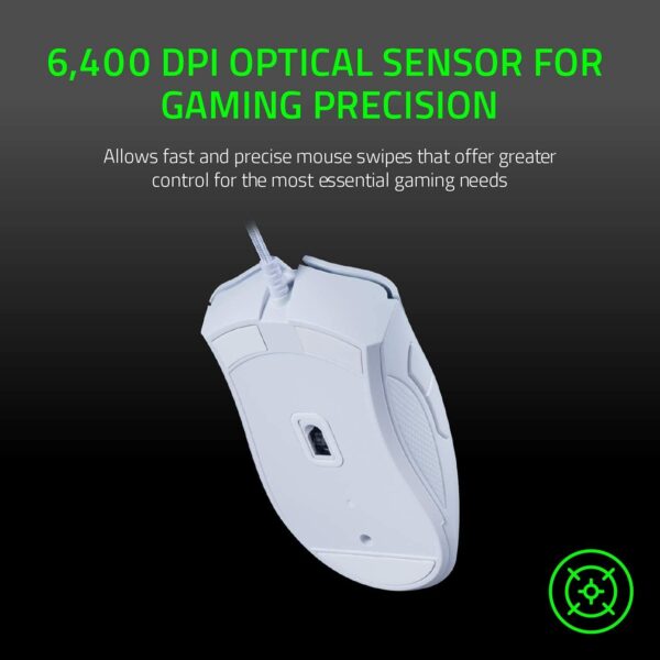 Razer DeathAdder Essential Gaming Mouse: 6400 DPI Optical Sensor - 5 Programmable Buttons - Mechanical Switches - Rubber Side Grips - Mercury White - Image 5