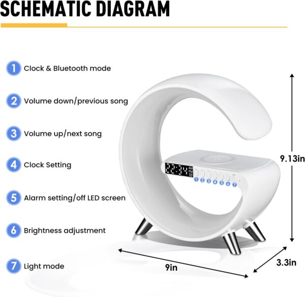 Smart LED Table Lamp, 4-in-1 Wireless Charger, Night Light, Alarm Clock, and Bluetooth Speaker with App Control for Bedroom, Office, and Home Decor (White) - Image 6