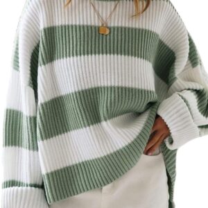 ZESICA Women's 2024 Fall Long Sleeve Crew Neck Striped Color Block Comfy Loose Oversized Knitted Pullover Sweater