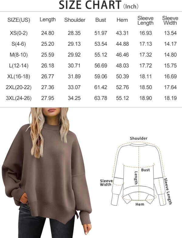 LILLUSORY Women's Oversized Batwing Sweaters 2024 Fall Outfits Crewneck Ribbed Knit Side Slit Trendy Pullover Tops - Image 7