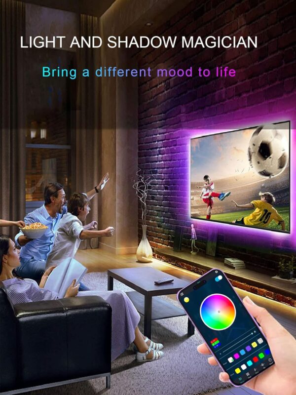 LED Lights for TV, 16.4ft TV LED Lights for 45-75 Inch, RGB TV Lights Backlight Behind, Music Sync Bluetooth APP and Remote Control TV LED Strip Lights USB Powered for Bedroom/Gaming - Image 6