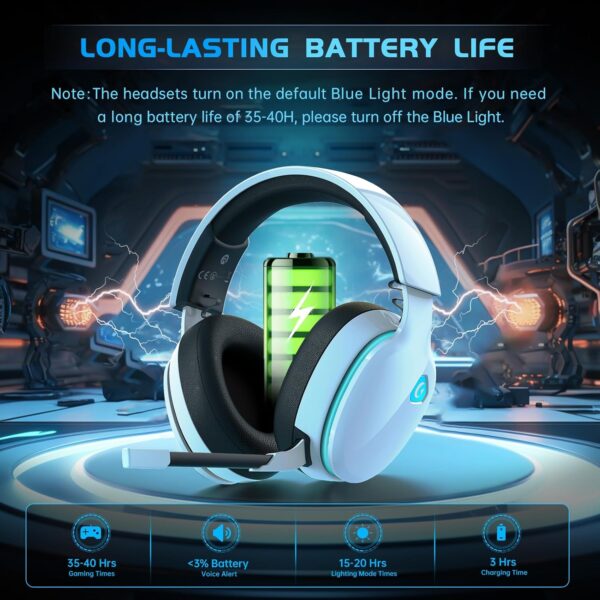 2.4GHz Wireless Gaming Headset for PS5, PS4 Fortnite & Call of Duty/FPS Gamers, PC, Nintendo Switch, Bluetooth 5.3 Gaming Headphones with Noise Canceling Mic, Stereo Sound, 40+Hr Battery -White - Image 6