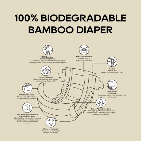 ECO BOOM Diapers, Viscose from Bamboo Diapers, Natural Soft Disposable Nappies for Infant, Size 5 Suitable for 26 to 37lb (X-Large - 48 Count) - Image 6