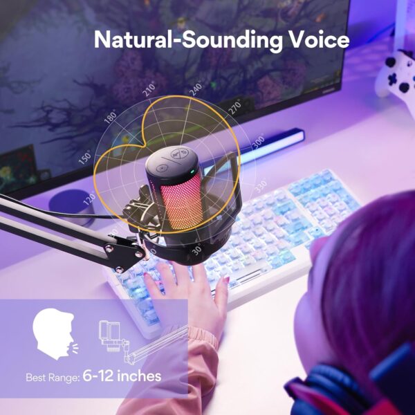 MAONO Gaming USB Microphone, Noise Cancellation Condenser mic with Mute, Gain, Monitoring, Boom Arm for Streaming, Podcast, Twitch, YouTube, Discord, PC, Computer, PS4, PS5, Mac, GamerWave DGM20S - Image 5