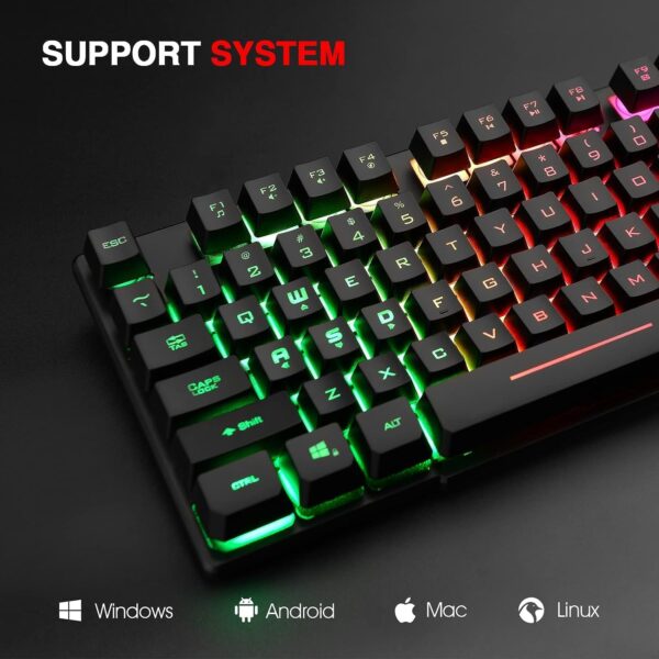 Rii RK100+ Multiple Color Rainbow LED Backlit Large Size USB Wired Mechanical Feeling Multimedia PC Gaming Keyboard,Office Keyboard for Working or Primer Gaming,Office Device - Image 6