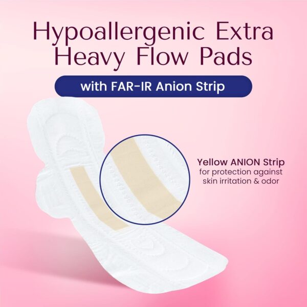 Hypoallergenic Extra Heavy Flow Pads with FAR-IR Anion Strip, Super Absorbent, Breathable, Vegan and Eco-Certified, Ultra Thin with Wings, Count 48 (Extra Heavy/Postpartum) - Image 3