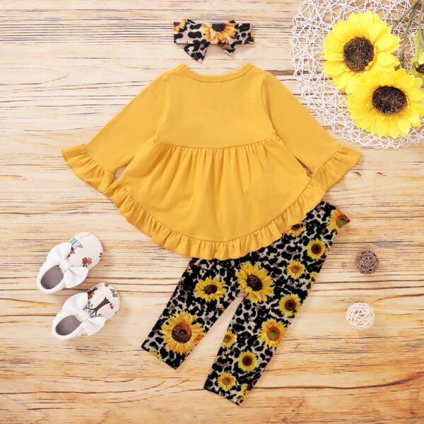 Kucnuzki Baby Girl Clothes Toddler Girl Outfit Ruffle Sleeve Shirt Floral Pant Set Fall Winter Clothing for Girl - Image 4