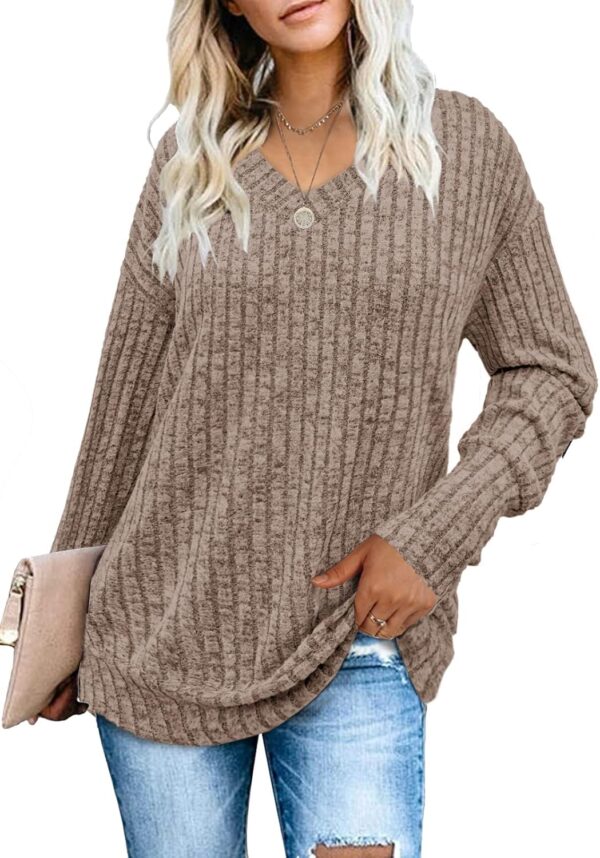 Heymiss Womens Sweatshirts V Neck Long Sleeve Shirts Loose Casual Fall Fashion Sweaters S-2XL - Image 2