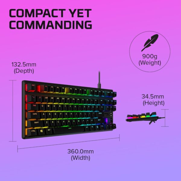 HyperX Alloy Origins Core Mechanical Gaming Keyboard PBT Keycaps Tenkeyless TKL Blue Switch Clicky LED RGB Backlight Playstation Xbox Licensed for PC, PS5, PS4, Xbox Series X|S, Xbox One, Desk Setup - Image 10