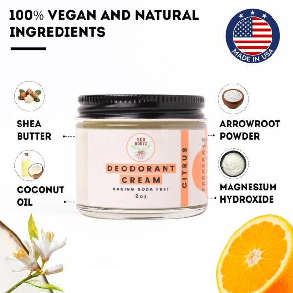 ECO ROOTS Natural Deodorant for Women & Men | Organic Deodorant Cream Non Aluminum | Baking Soda Free Healthy Deoderant for Body & Private Parts | All Vegan Pit Paste Zero Sweat | Citrus Scent - Image 7