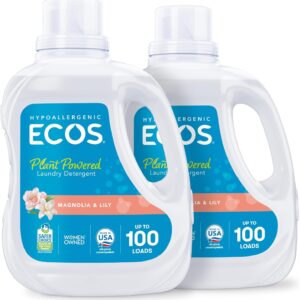ECOS Laundry Detergent Liquid, 200 Loads - Dermatologist Tested Laundry Soap - Hypoallergenic, EPA Safer Choice Certified, Plant-Powered - Magnolia Lily, 100 Fl Oz (Pack of 2)