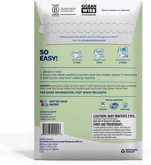 Tru Earth Compact Dry Laundry Detergent Sheets (Made in Canada), Unscented - Up to 64 Loads (32 Sheets) - Paraben-Free - Original Eco-Strip Liquidless Laundry Detergent, Travel Laundry Sheets - Image 2