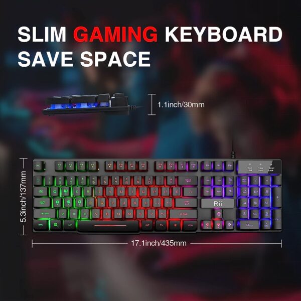 Rii RK100+ Multiple Color Rainbow LED Backlit Large Size USB Wired Mechanical Feeling Multimedia PC Gaming Keyboard,Office Keyboard for Working or Primer Gaming,Office Device - Image 3