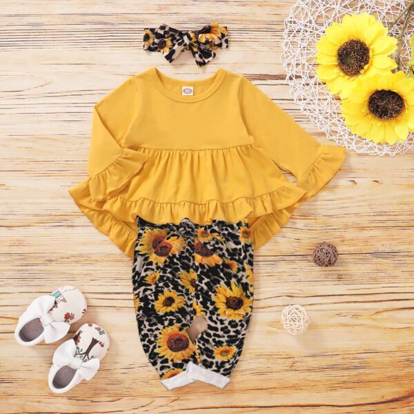 Kucnuzki Baby Girl Clothes Toddler Girl Outfit Ruffle Sleeve Shirt Floral Pant Set Fall Winter Clothing for Girl - Image 2