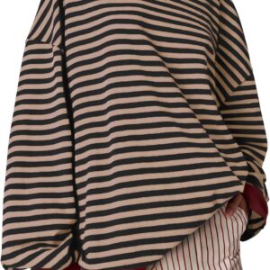 UEU Women Oversized Striped Crewneck Sweatshirt Long Sleeve Color Block Pullover Tops Casual Loose Workout Shirt