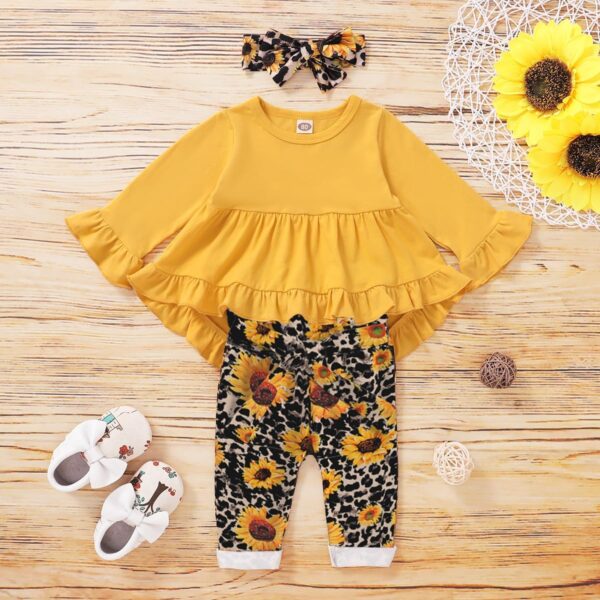 Kucnuzki Baby Girl Clothes Toddler Girl Outfit Ruffle Sleeve Shirt Floral Pant Set Fall Winter Clothing for Girl - Image 3