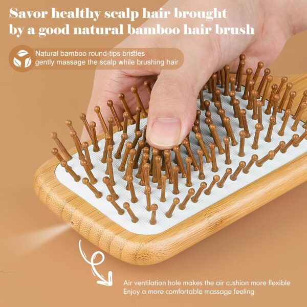 Hair Brush-Natural Wooden Bamboo Brush and Detangle Tail Comb Instead of Brush Cleaner Tool, Paddle Hairbrush for Women Men and Kids Make Thin Long Curly Hair Health and Massage Scalp - Image 2