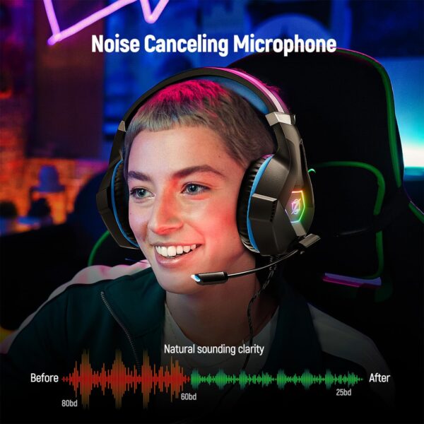 Gaming Headset for PC, Ps4, Ps5, Xbox Headset with 7.1 Surround Sound, Gaming Headphones with Noise Cancelling Mic RGB Light Over Ear Headphones for Xbox Series X/S, Switch-Blue - Image 4