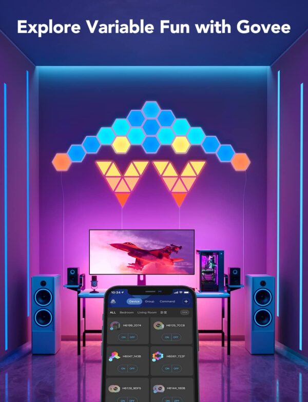 Govee Glide Hexa Light Panels, RGBIC Hexagon LED Wall Lights, Wi-Fi Smart Home Decor Creative Wall Lights with Music Sync, Works with Alexa Google Assistant for Indoor Decor, Gaming Decor, 10 Pack - Image 8