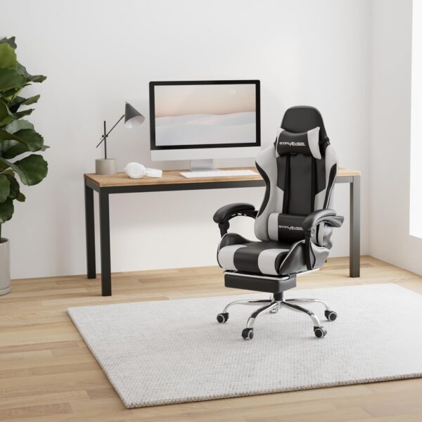 GTPLAYER Gaming Chair, Computer Chair with Footrest and Lumbar Support, Height Adjustable Game Chair with 360°-Swivel Seat and Headrest and for Office or Gaming (White) - Image 2