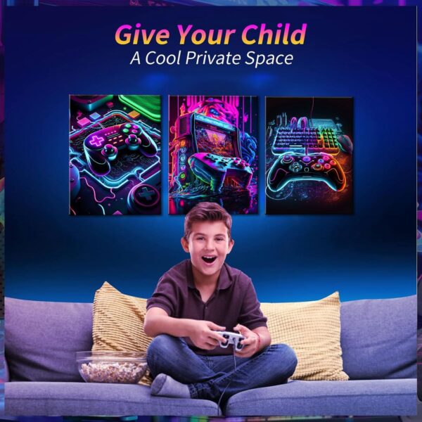 3pcs Game Room Decor Neon Gaming Posters Wall Art Gamer Accessories Theme Canvas Print Game Console Painting Picture for Children Youth Game Boys Bedroom Teen Wall Decor Unframed 12"x16"x3 - Image 7