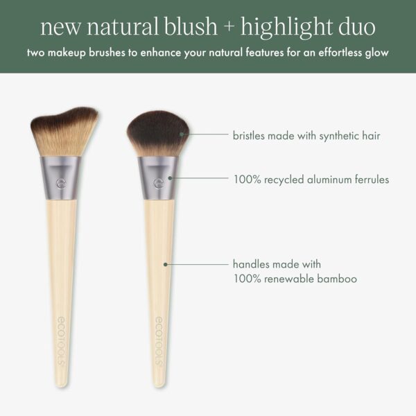 EcoTools Blush + Highlight Brush Duo, Makeup Brushes For Liquid, Cream, & Powder Highlight & Blush, Enhance Natural Skin, Eco-Friendly Makeup Brush Set, Synthetic Bristles, 2 Piece Set - Image 4