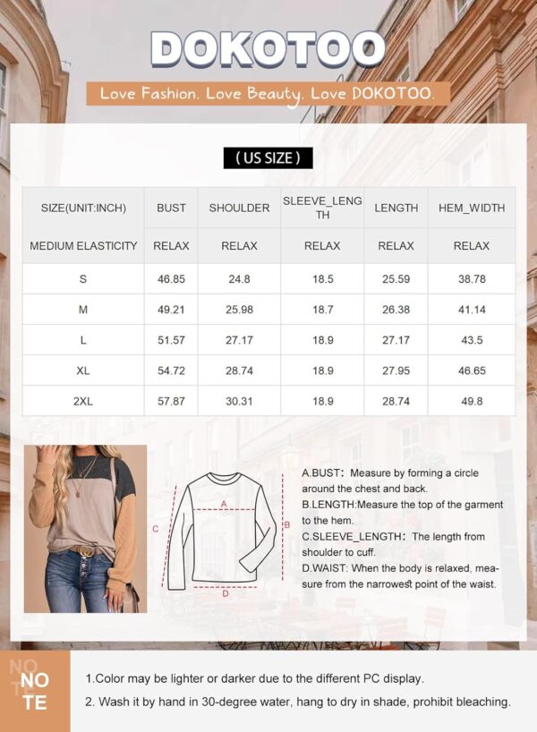 Dokotoo Womens Fashion 2024 Color Block Long Sleeve Crewneck Knitted Casual Loose Pullover Shirts Tops - Image 6